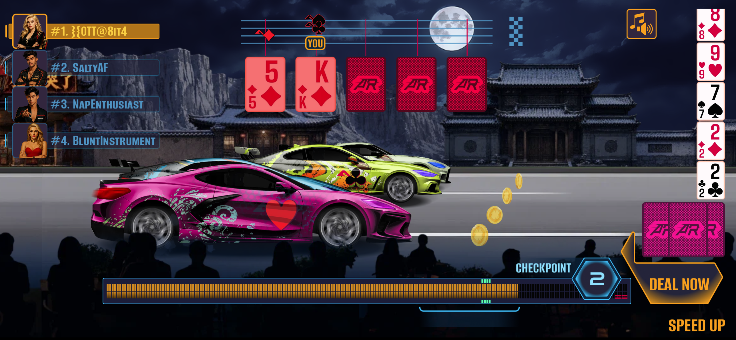 Ace Race checkpoint card reveal – suit matters