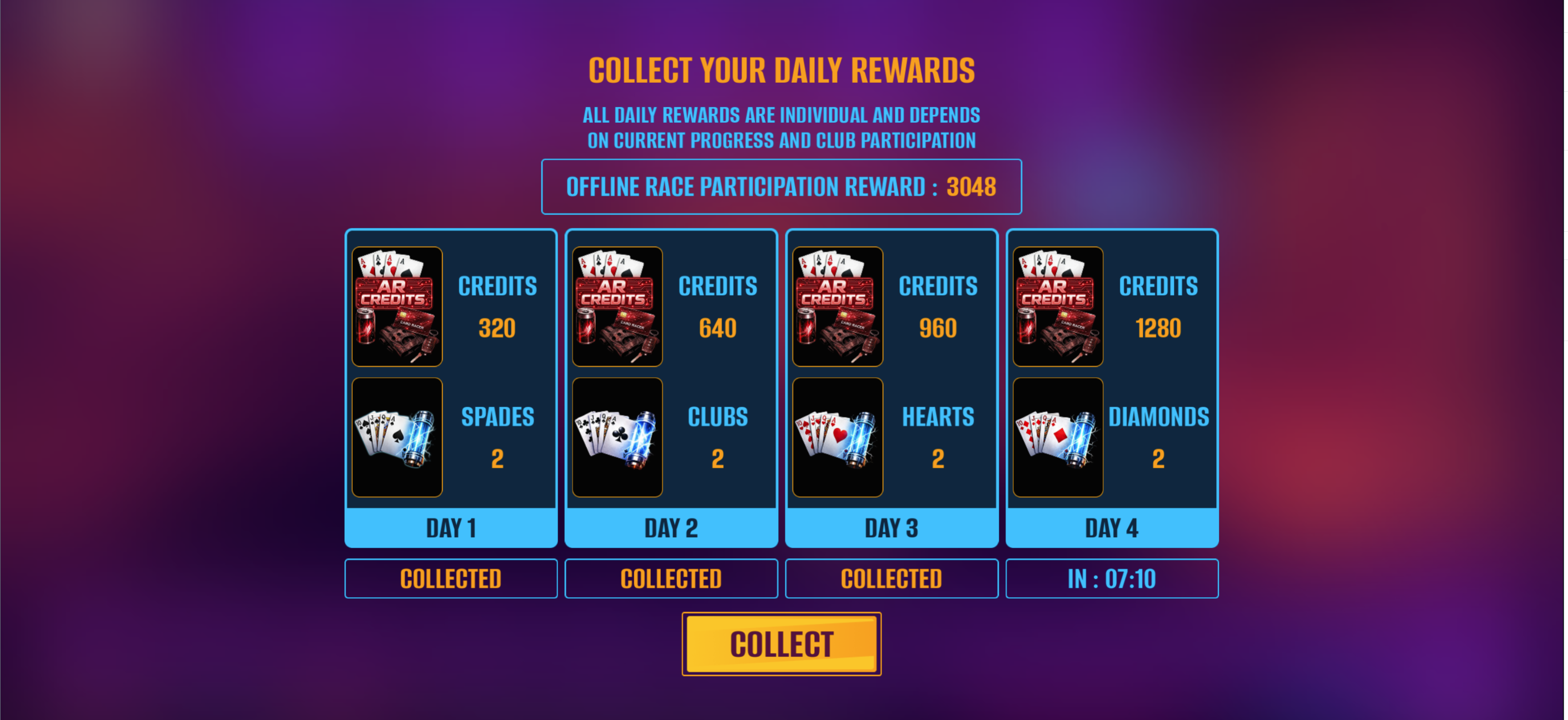 In-game wallet showing coin balance and daily prizes