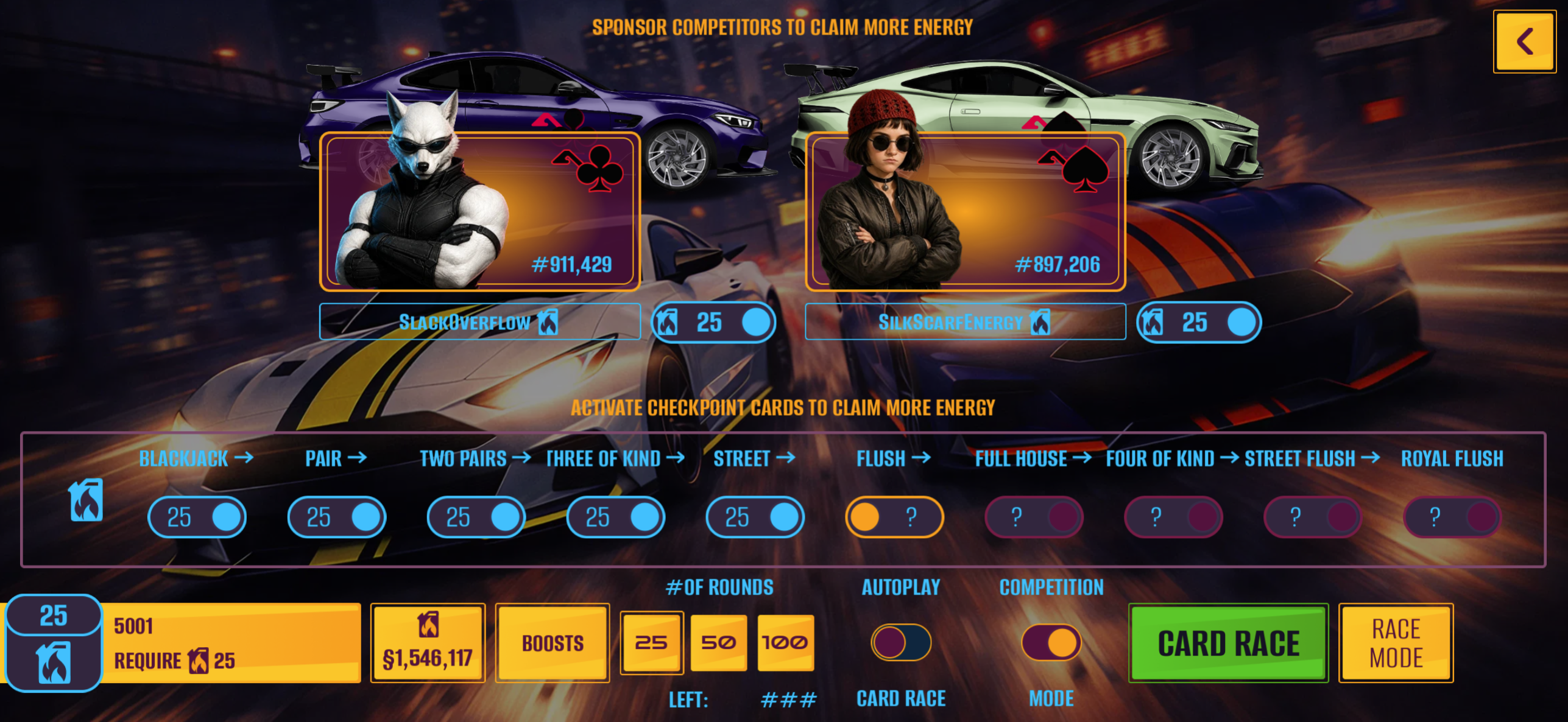 Betting interface for suits and poker-style combos